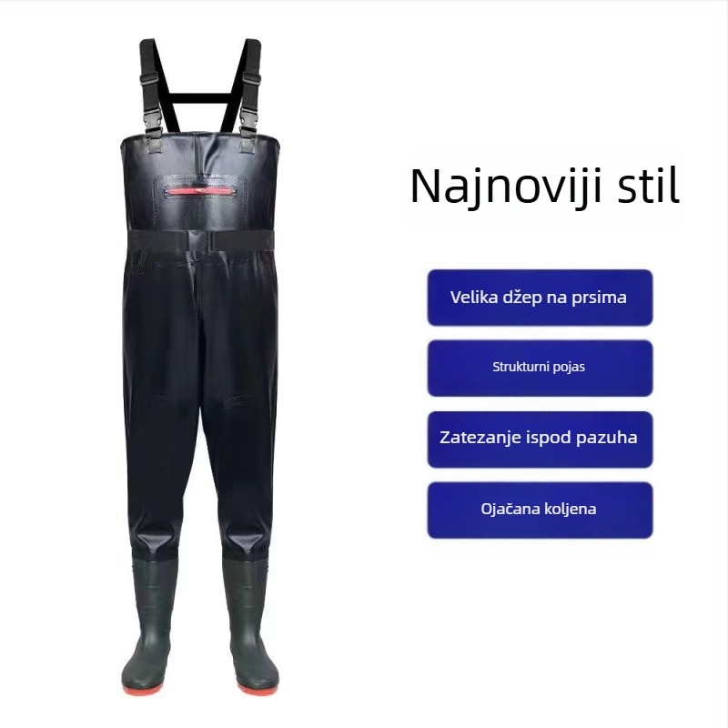 Unisex vodootporni ribolovni kombinezon s kišnim hlačama i vodnim cipelama — otporan na habanje, antistatičan, otporan na kiseline i lužine, PVC tkanina