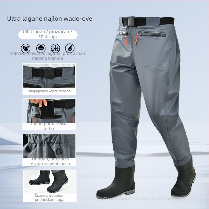 Ribolovna vodootporna kombinacija do struka s cipelama – lagana, UV zaštita, otporna na vjetar, otporna na habanje, odvodi vlagu, tkanina od kemijskih vlakana, za muškarce