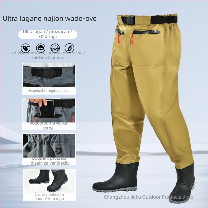 Ribolovna vodootporna kombinacija do struka s cipelama – lagana, UV zaštita, otporna na vjetar, otporna na habanje, odvodi vlagu, tkanina od kemijskih vlakana, za muškarce