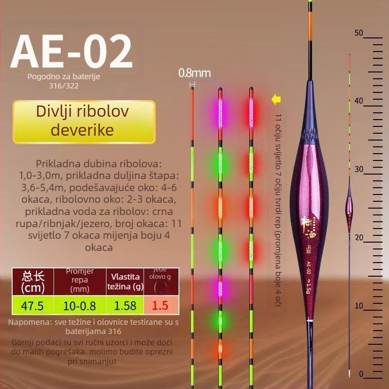 LED osvijetljeni elektronički plutač s indikatorom zabačaja i promjenom boje, 316 baterija, visoka osjetljivost za ribolov šarana