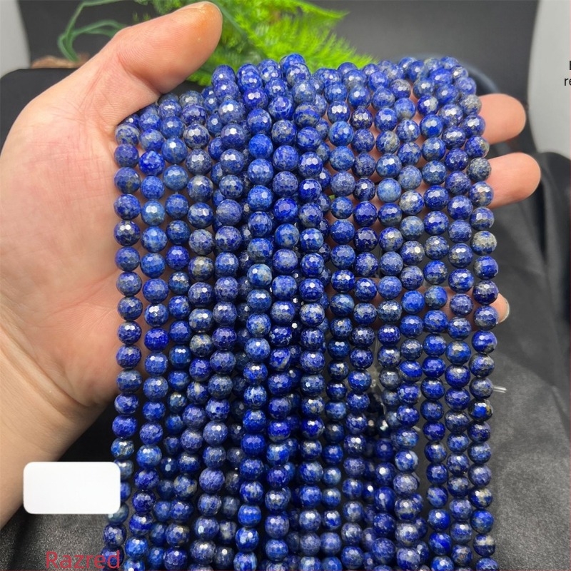 Perle od lapis lazuli, 128-facetiranih nogometnog oblika, okrugle, polugotove DIY perle