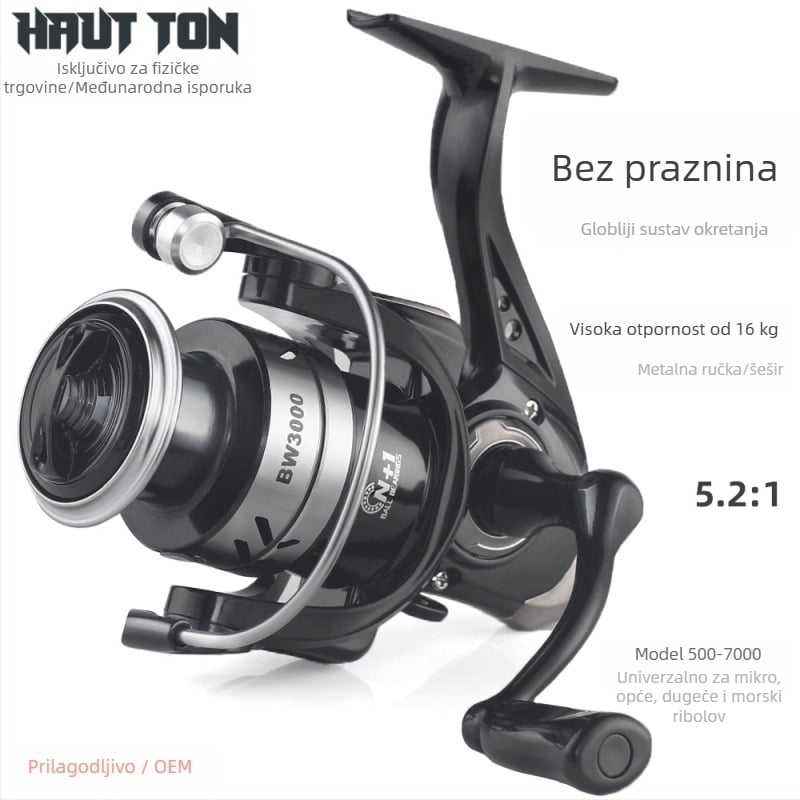 HAUT TON/HORTON spinning kolut za ribolov — omjer prijenosa 5.2:1, pakiranje 40 kom., licencirana privatna marka