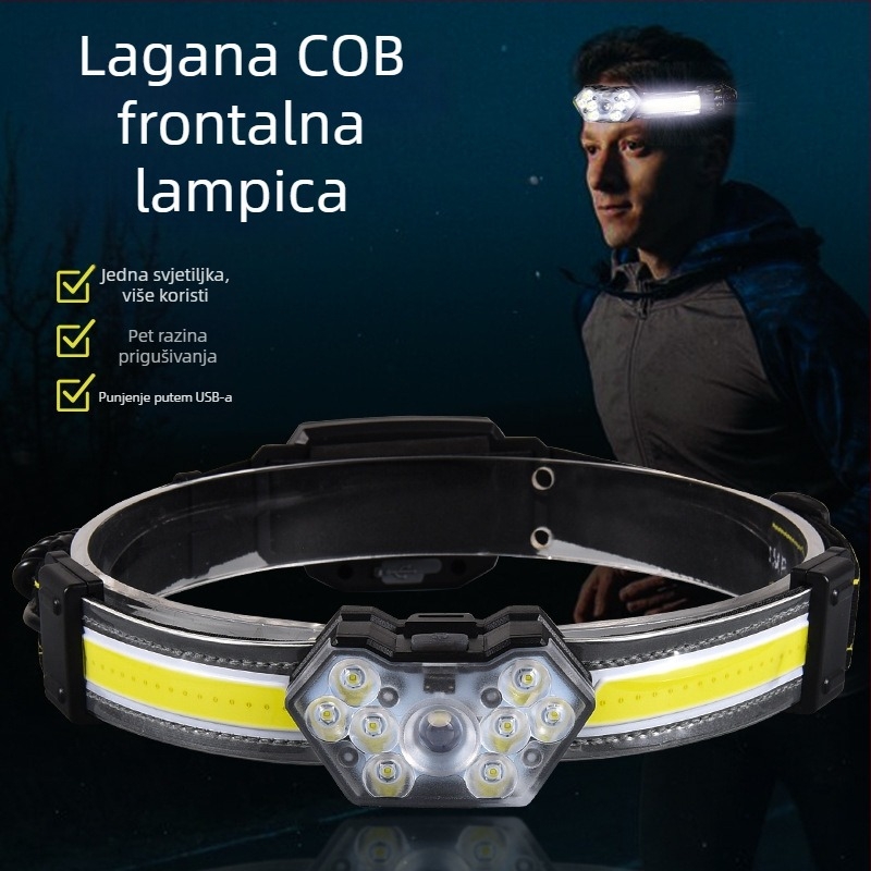 LED čelna lampica, punjiva 15W, 1200mAh, vanjska rasvjeta, domet zrake 100–200 m