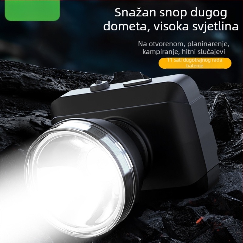 LED punjiva čelna svjetiljka za vanjsku upotrebu – domet 100–200 m, trajanje osvjetljenja 5–9 h