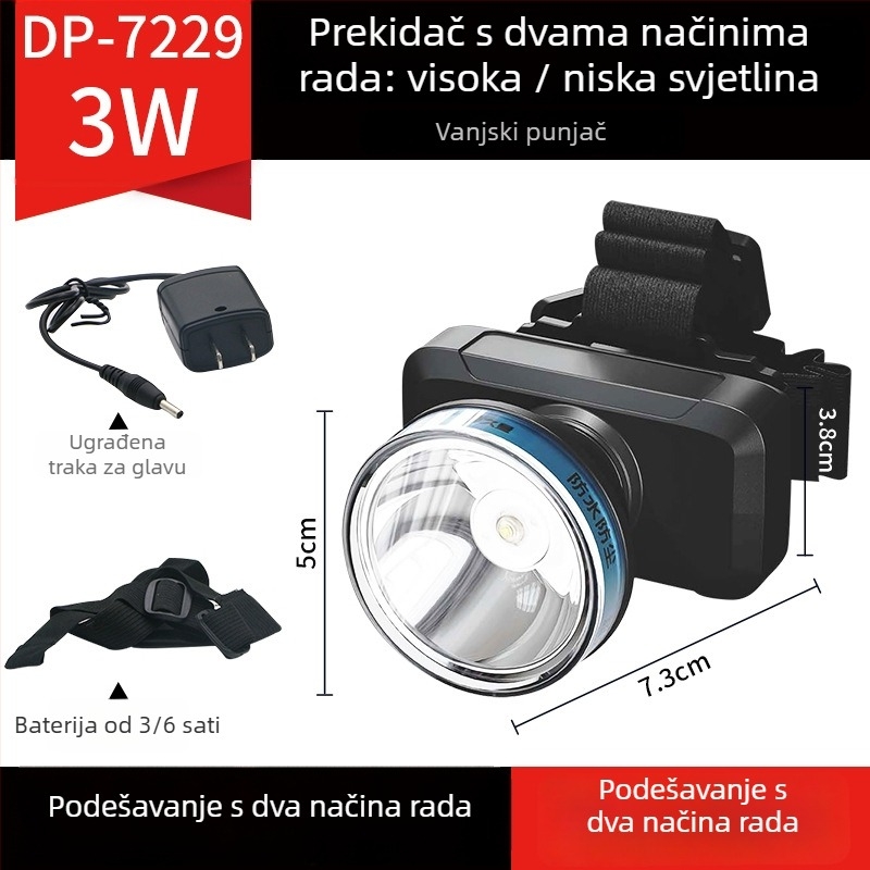 LED punjiva čelna svjetiljka za vanjsku upotrebu – domet 100–200 m, trajanje osvjetljenja 5–9 h
