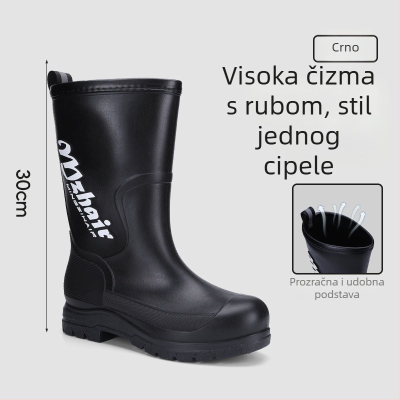 Muške čizme za kišu, protuklizne, vodootporne, s visokim rubom, podstava od umjetnog krzna, EVA ulošak
