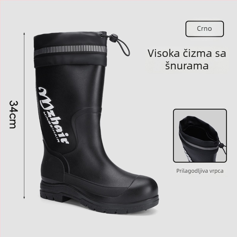 Muške čizme za kišu, protuklizne, vodootporne, s visokim rubom, podstava od umjetnog krzna, EVA ulošak