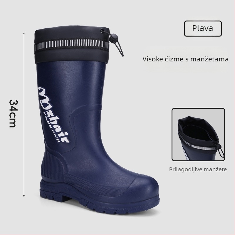 Muške čizme za kišu, protuklizne, vodootporne, s visokim rubom, podstava od umjetnog krzna, EVA ulošak