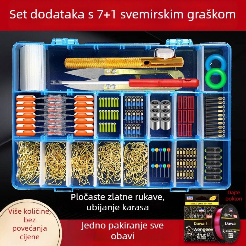 Set opreme za karp ribolov — komplet kuki, olovne manšete, space beans, debela najlonska linija