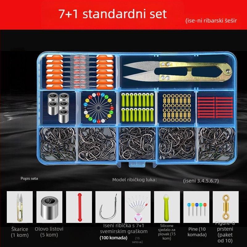 Set opreme za karp ribolov — komplet kuki, olovne manšete, space beans, debela najlonska linija
