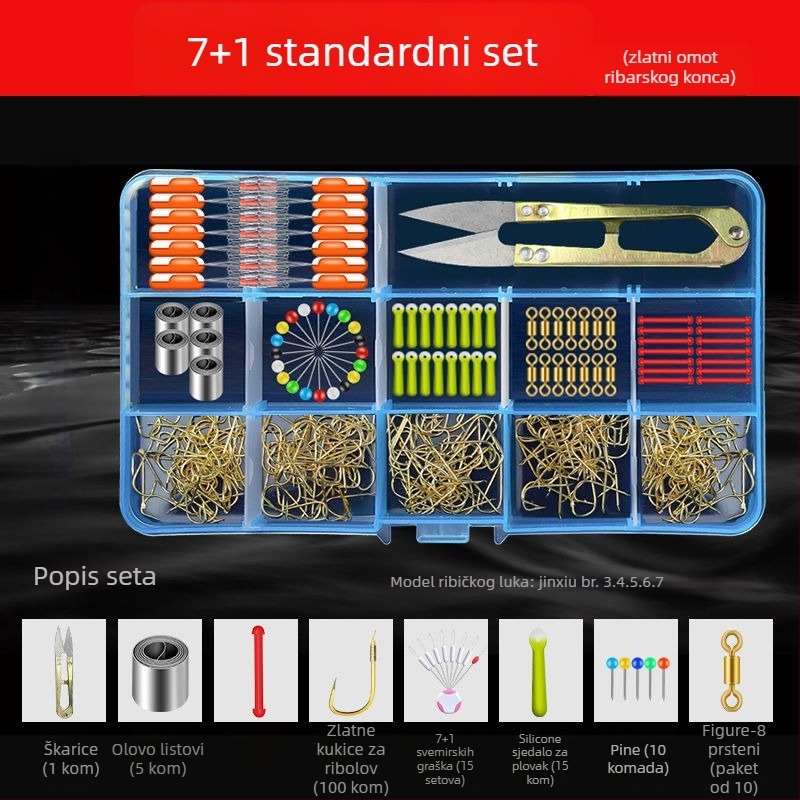 Set opreme za karp ribolov — komplet kuki, olovne manšete, space beans, debela najlonska linija