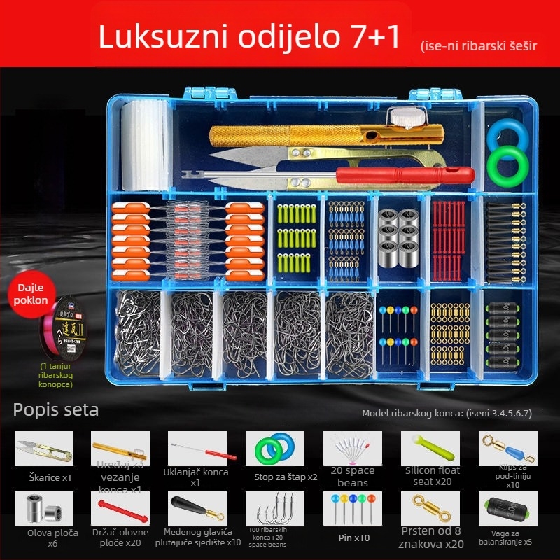 Set opreme za karp ribolov — komplet kuki, olovne manšete, space beans, debela najlonska linija