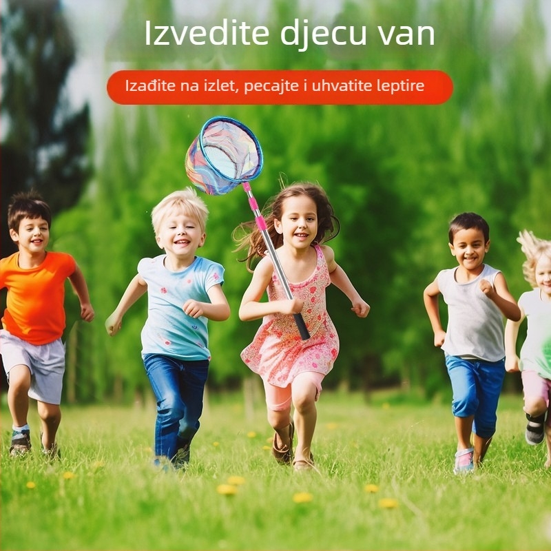 Dječja teleskopka mreža za ribolov s štapom, od nehrđajućeg čelika, promjer mreže 25 cm, dubina mreže 22 cm, fino mrežasto, kompaktni komplet s torbom mreže