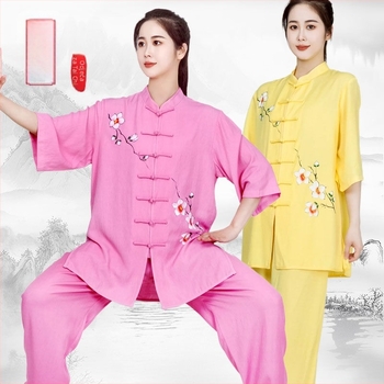 Ženski Tai Chi nastup odjeće, jednobojna pamukasta tkanina s poliesterom podstavom; sadržaj pamuka do 30%, podstava 71–80%; pogodno za širok spektar sportova.