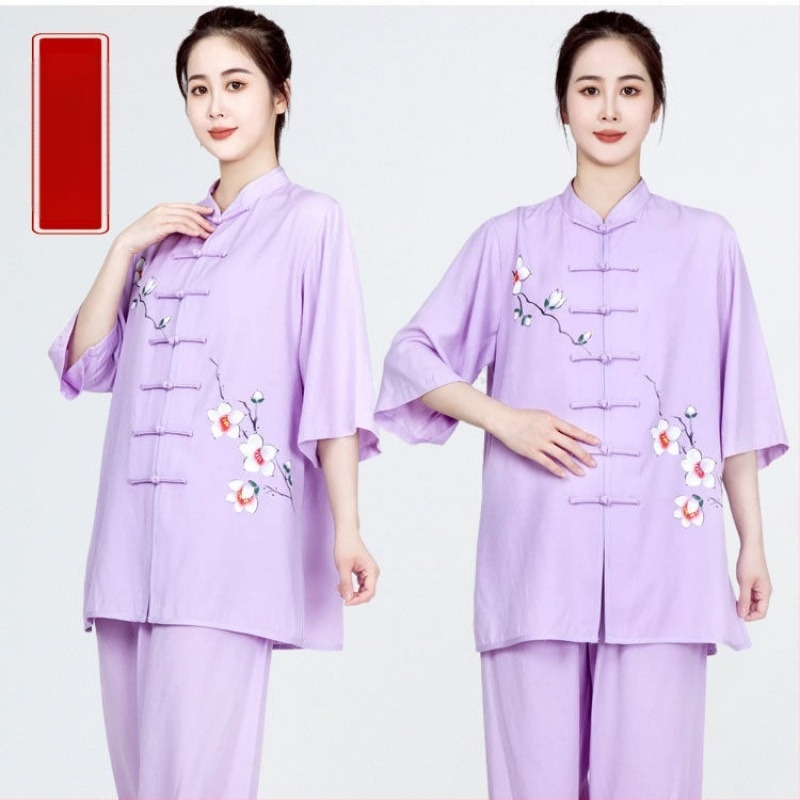 Ženski Tai Chi nastup odjeće, jednobojna pamukasta tkanina s poliesterom podstavom; sadržaj pamuka do 30%, podstava 71–80%; pogodno za širok spektar sportova.