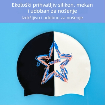 Silikonska kapa za plivanje s zaštitom ušiju, vodootporna, udobna za odrasle s dugom kosom, geometrijski uzorak
