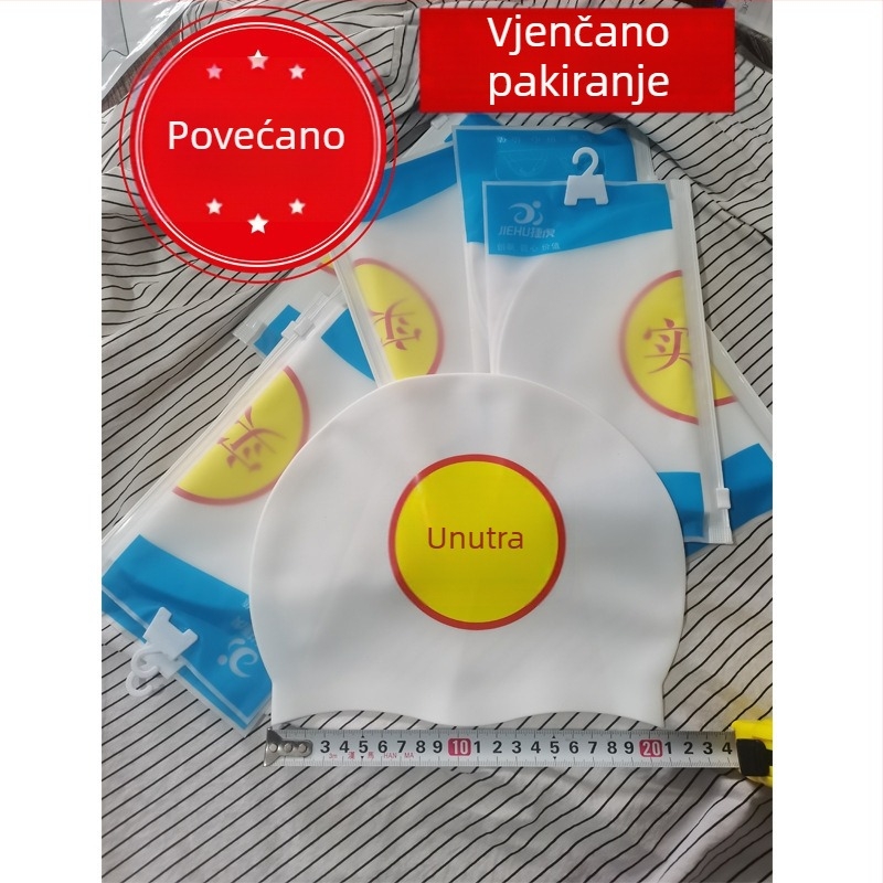 Silikonska kapa za plivanje s zaštitom ušiju, vodootporna, udobna za odrasle s dugom kosom, geometrijski uzorak