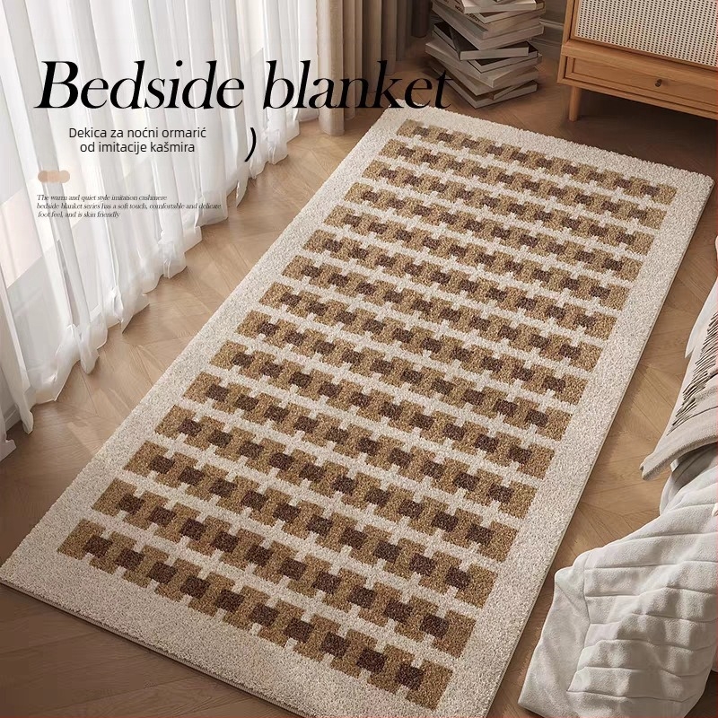 Etnički stil prostirka uz rub kreveta, kvadratičnog oblika, umjetni kašmir, digitalni tisak, crtani motiv, periva, pogodna za dnevni boravak i spavaću sobu.