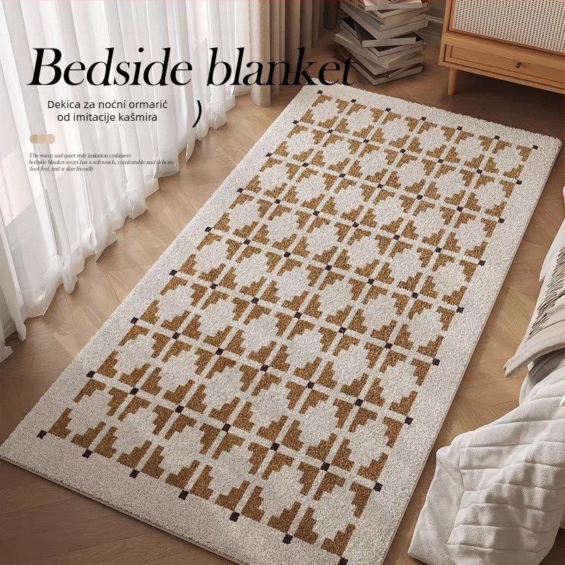 Etnički stil prostirka uz rub kreveta, kvadratičnog oblika, umjetni kašmir, digitalni tisak, crtani motiv, periva, pogodna za dnevni boravak i spavaću sobu.