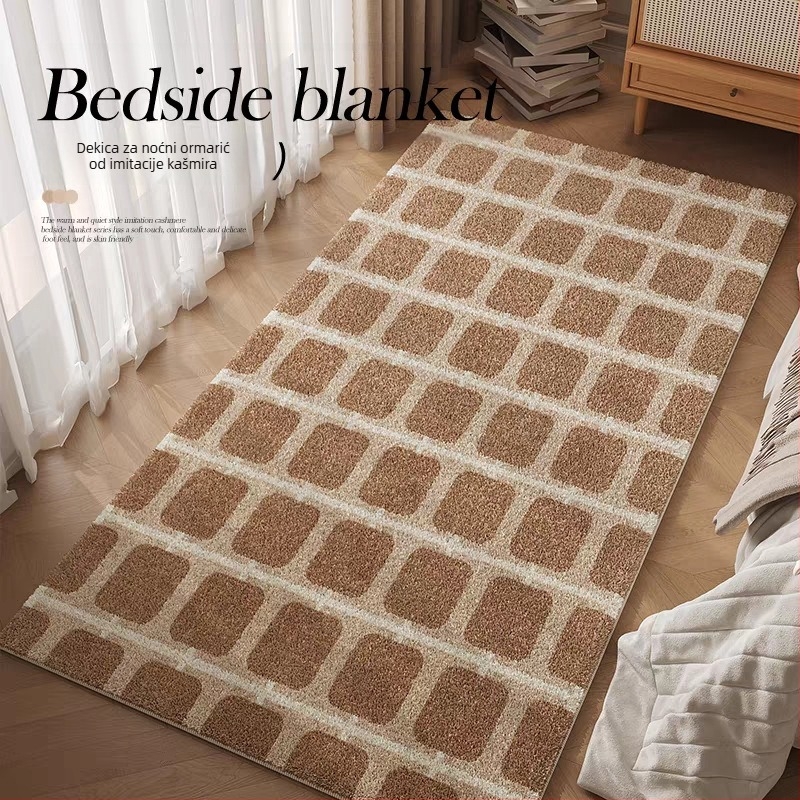 Etnički stil prostirka uz rub kreveta, kvadratičnog oblika, umjetni kašmir, digitalni tisak, crtani motiv, periva, pogodna za dnevni boravak i spavaću sobu.