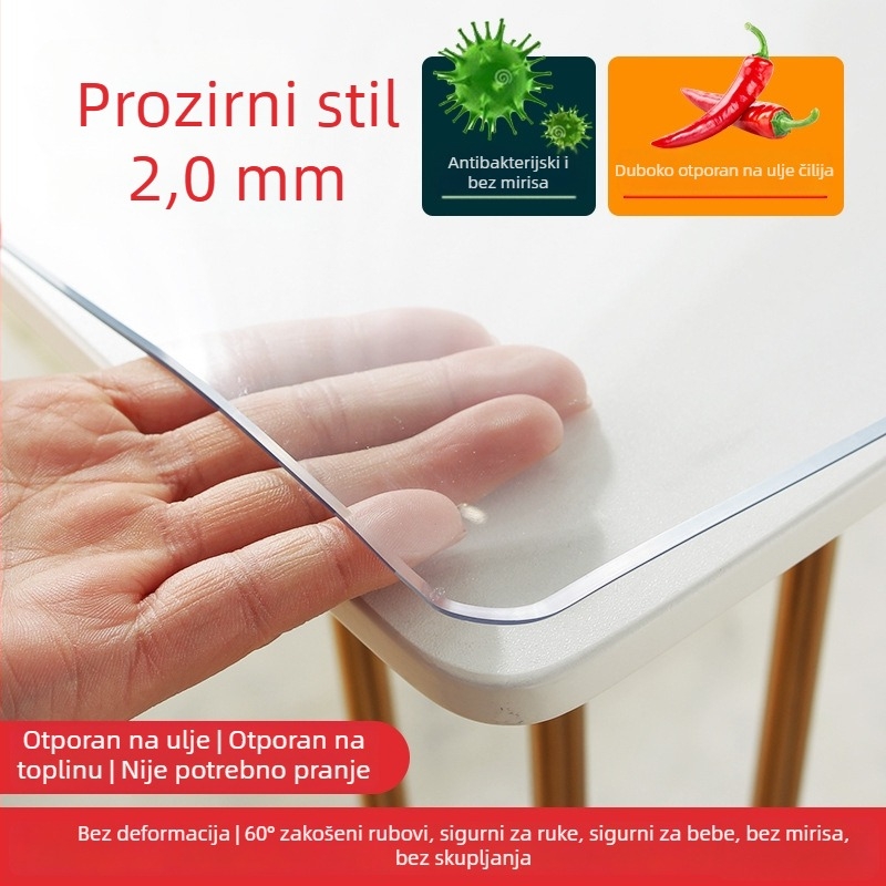 Prozirna PVC podloga za stol, vodootporna, otporna na toplinu i ulja, protuklizna, lako se čisti