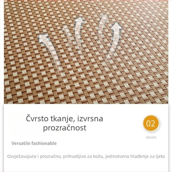 Pleteni tatami tepih od slame, kvadratnog oblika, prugastog uzorka; pogodan za studijsku sobu, balkon ili druge prostore; usisavanje.