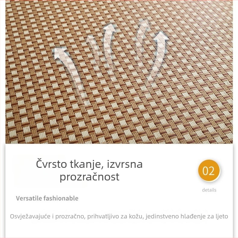 Pleteni tatami tepih od slame, kvadratnog oblika, prugastog uzorka; pogodan za studijsku sobu, balkon ili druge prostore; usisavanje.