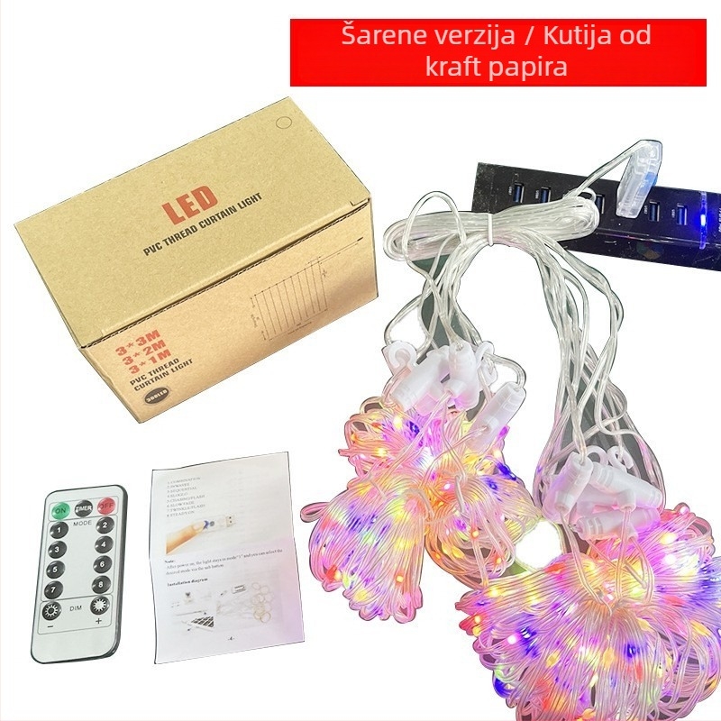 LED zavjesa svjetlosni niz s 300 LED dioda, IP68, USB napajanje 5V, dimabilan daljinskim upravljačem, 3000K