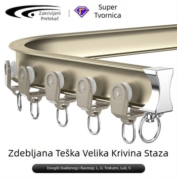 Šina za zavjese od aluminijske legure, lukova oblika, kutni balkon U- i L-oblik, ručno savijena, deblja, za zavjese za vješanje, model 5028, stil luksuza.