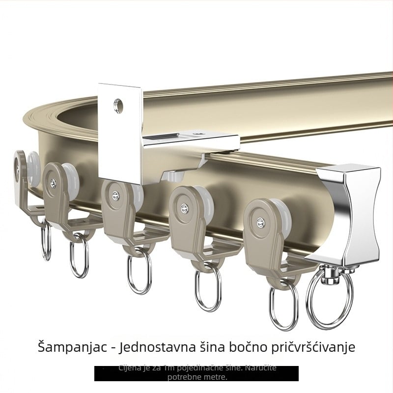 Šina za zavjese od aluminijske legure, lukova oblika, kutni balkon U- i L-oblik, ručno savijena, deblja, za zavjese za vješanje, model 5028, stil luksuza.