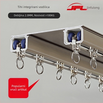 Šina za zavjese JFL1082 – aluminijska legura, luksuzna debela dvostruka tračnica, gornja ugradnja, za viseće zavjese