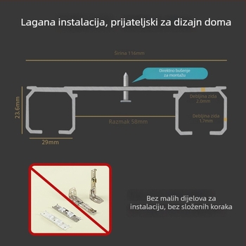 Šina za zavjese JFL1082 – aluminijska legura, luksuzna debela dvostruka tračnica, gornja ugradnja, za viseće zavjese