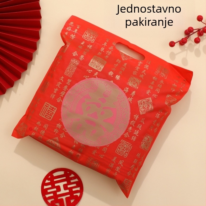 Crvene svadbene ručnike od pamuka, par u kutiji za poklon s motivom dvostrukog veselja