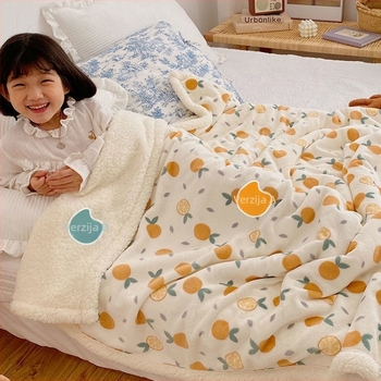 Dvoslojna deka od mliječnog velura s akrilnim vlaknima, ručnik tip deke, za sve sezone, uzorak crtani likovi i biljke, INS stil