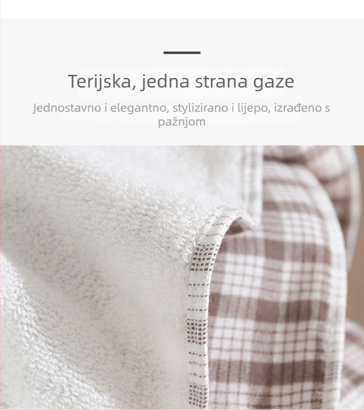 Pamukani set ručnika za kupanje s dvostrukim: terry s jedne strane i gazom s druge strane, Jacquard tkanina, 32s pređa, 200–300 g/m², prilagodljiva obrada