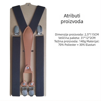 Unisex naramenice za hlače s 4 kopče, podesiva duljina, elastične, smjesa poliestera i elastana, križni stražnji dizajn