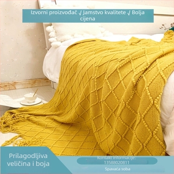 Akrilna pletena deka 240x220 cm – jednobojna, korejskog stila, pokrivač za krevet i kauč