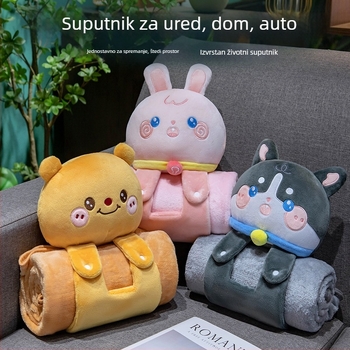 Crtić Kapibara rolna deka s jastukom, 3D flanel deka za uredske odmore, sklopiva, za žene