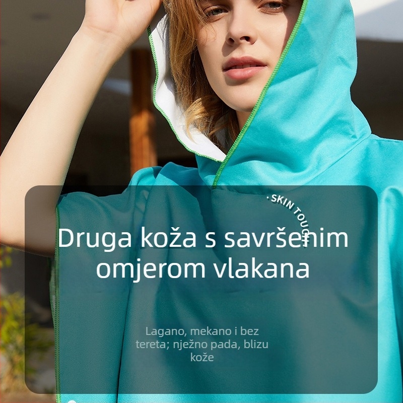 Kupaonski ručnik s kapuljom od mikrovlakana, upijajući, otisnut, brzo sušenje, 85% poliestera, 150D, težina 300–400 g