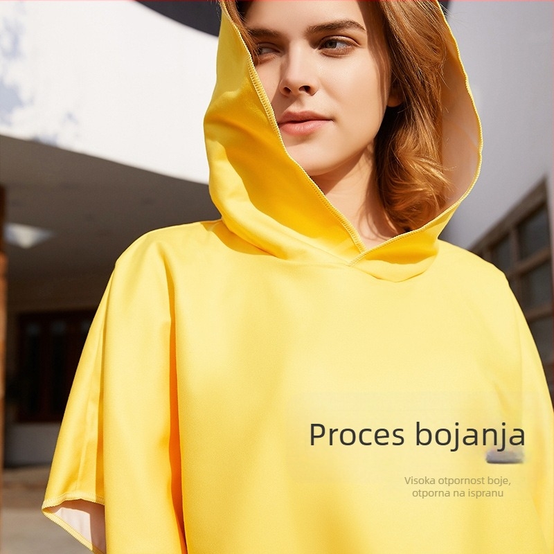 Kupaonski ručnik s kapuljom od mikrovlakana, upijajući, otisnut, brzo sušenje, 85% poliestera, 150D, težina 300–400 g