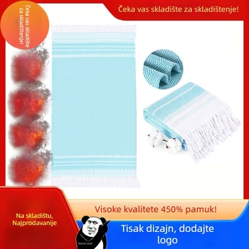 Plažni ručnik od čistog pamuka, dijamantni jacquard s resicama, GSM 400–500, 40 niti, YC marka