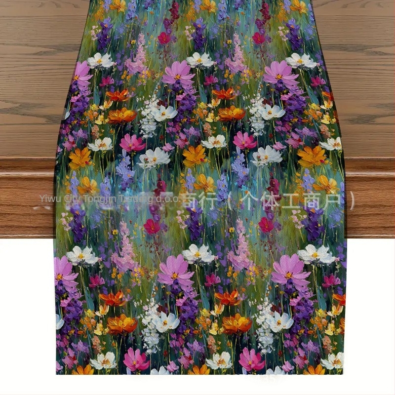 Lanena stolna zastavica, motiv biljnih cvjetova, nordijski stil, 25zq-001