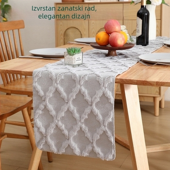 Stolni runner s plišastom prešivanom tkaninom, mrežasti geometrijski uzorak, 80% glavni materijal, 10% poliester; pogodan za dnevni boravak, spavaću sobu, radnu sobu i restoran (80% glavni materijal, 10% poliester, plišasti prešiv, mrežasti uzorak)