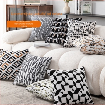 Geometrijska pliš navlaka za jastuk, lagani luksuz, PP pamuk punjenje, bez umetka