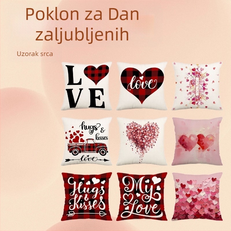 Lanena jastučnica za dnevni boravak s temom Valentinova; moguć tisak logotipa