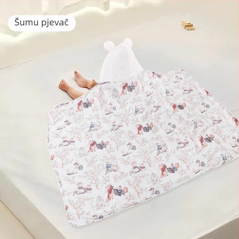 Dječji kupaći ručnik s kapuljicom od coral fleecea, upija i brzo se suši, 500–800 g, za sve sezone, crtani stil