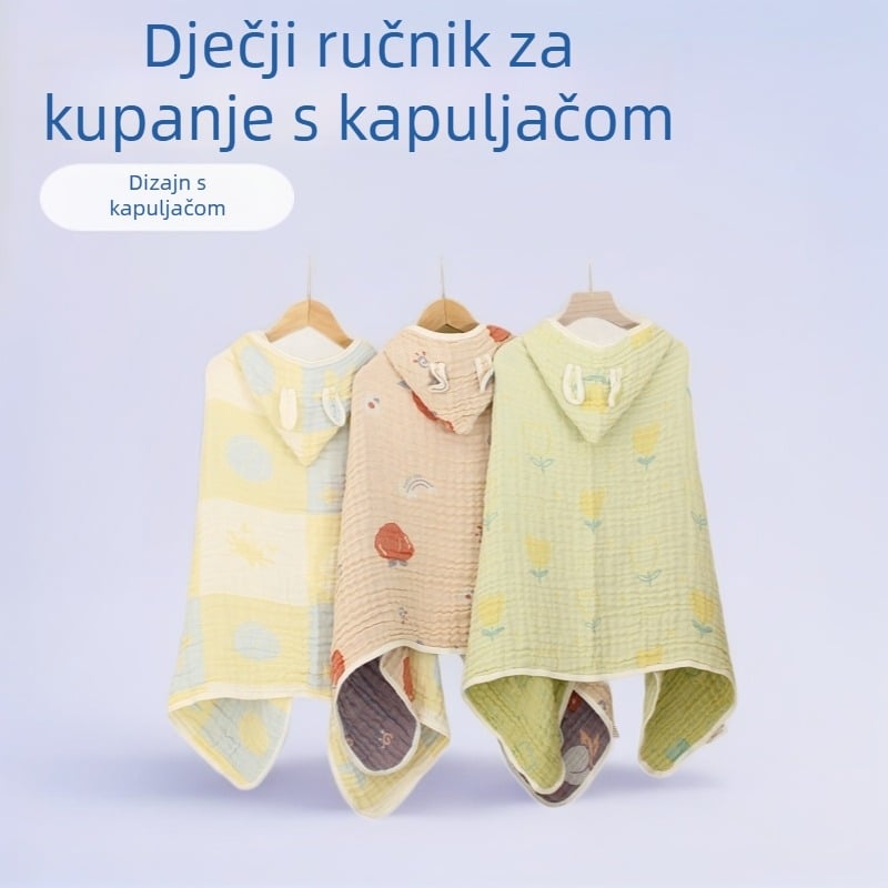 Bejbi ručnik za kupanje od pamučne gaze s kapuljom – mekan i prozračan nosivi ogrtač