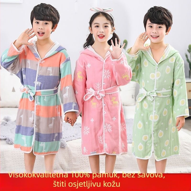 Unique dječji pamučni ogrtač za kupanje i kapuljača od ručnika