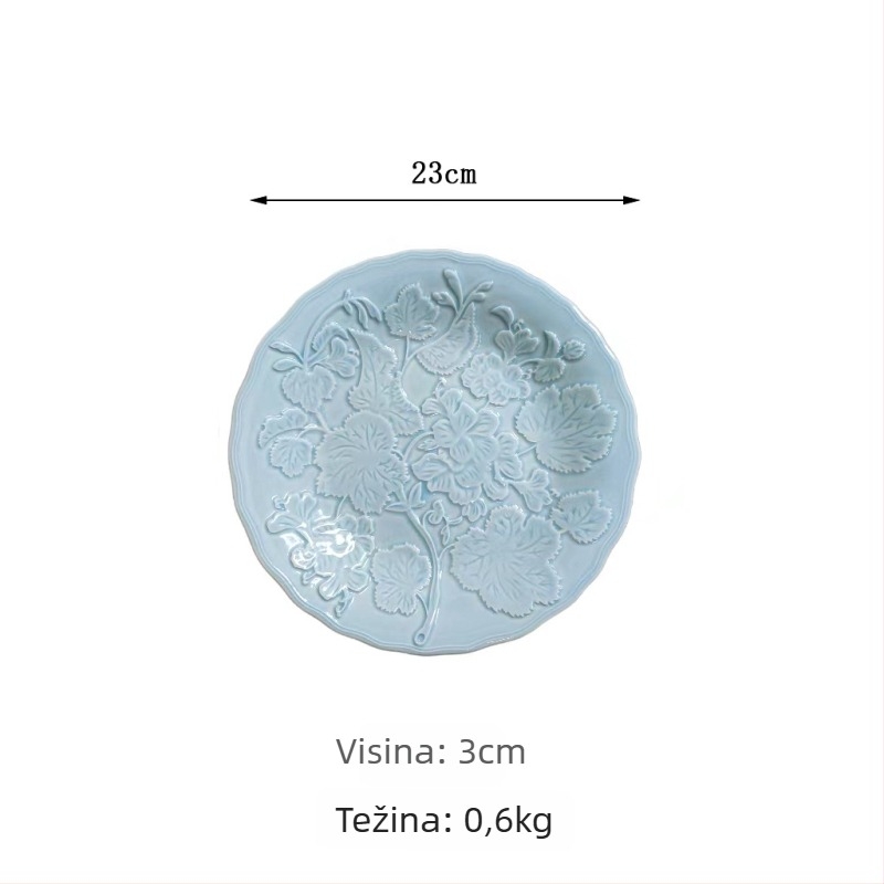 Keramički set tanjura, okrugli oblik, retro stil, pod glazurom, pogodan za mikrovalnu