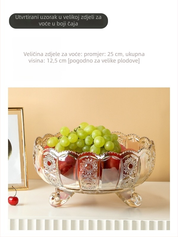 Stakleni pladanj za voće s tri noge, Nero, moderan minimalistički dizajn, vrhunska kvaliteta.